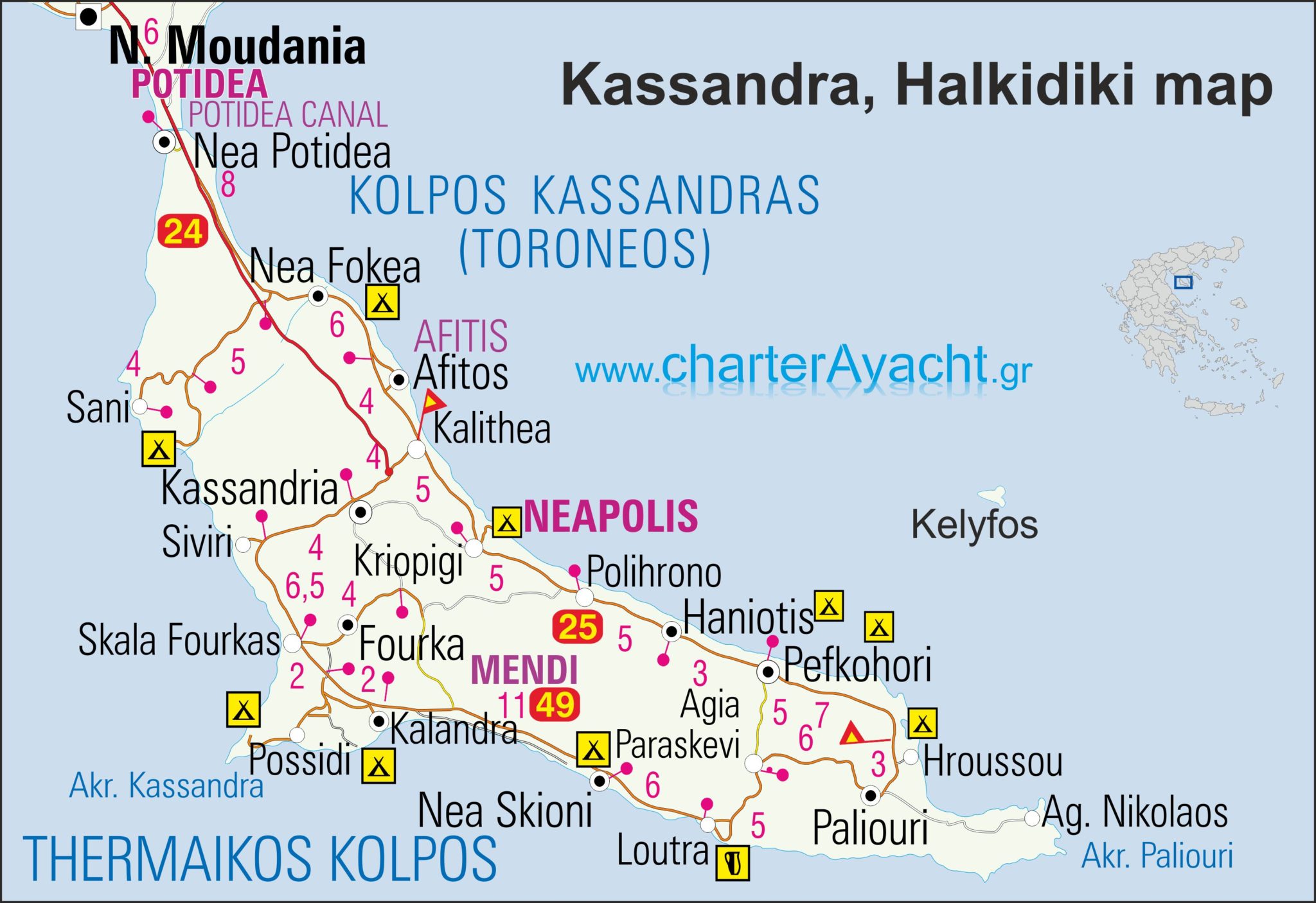 mapa halkidiki Maps   Halkidiki maps : Halkidiki sailing boat trips & N. Sporades  mapa halkidiki