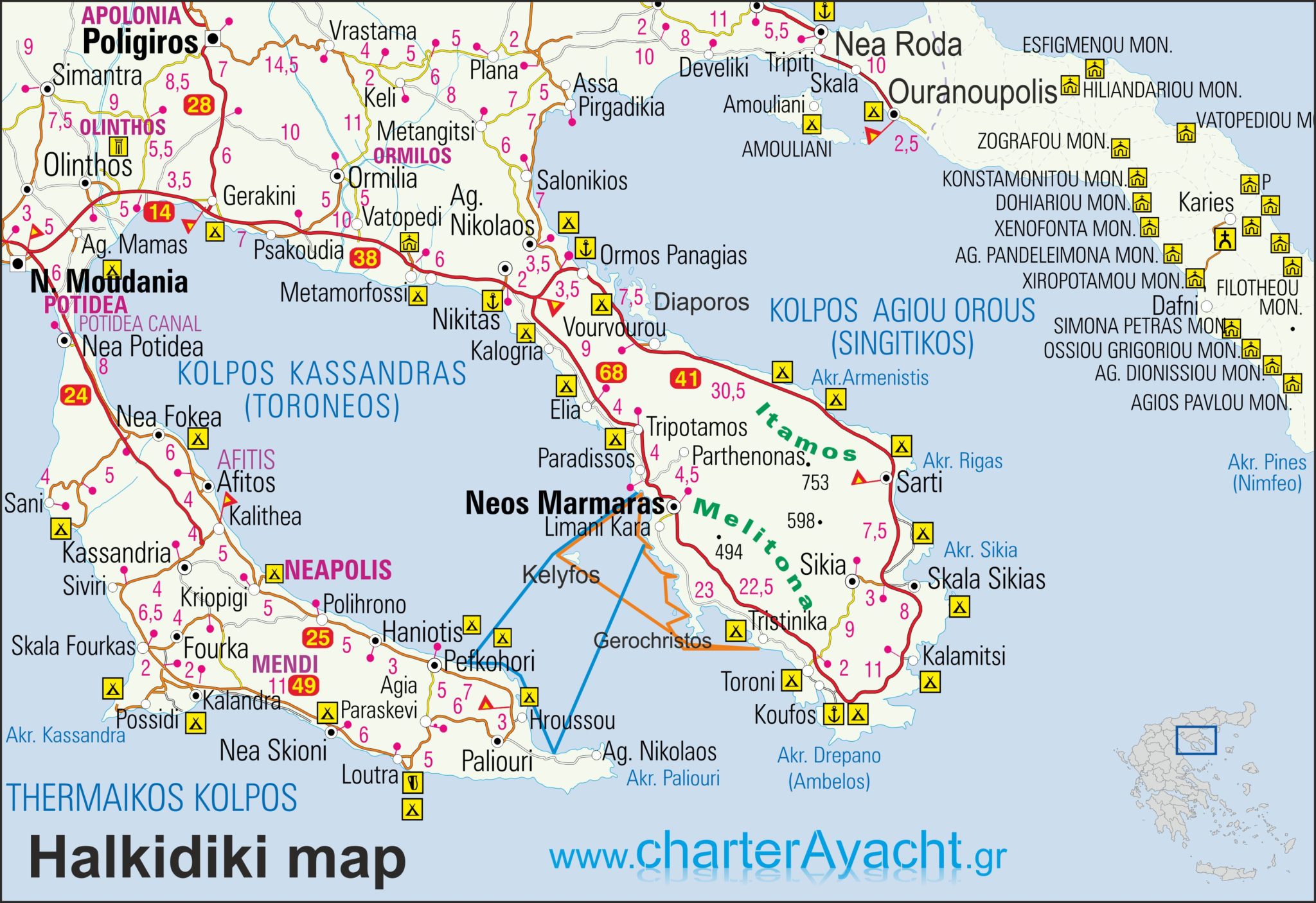 mapa sitonije halkidiki Maps   Halkidiki maps : Halkidiki sailing boat trips & N. Sporades  mapa sitonije halkidiki